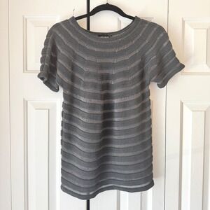 Giorgio Armani Grey Metallic Striped Knit Top Short Sleeve Made in Italy Size 46